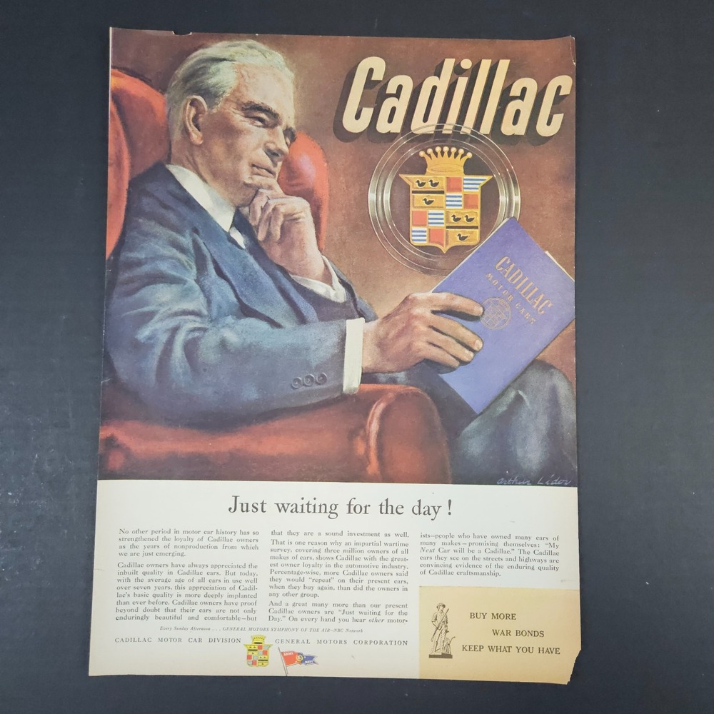 1945 Cadillac GM General Motors Vintage Print Ad Arthur‎ Lidov Artist Gentleman